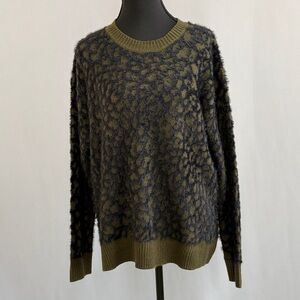 Hem & Thread Olive Green and Navy Blue Fuzzy Sweater